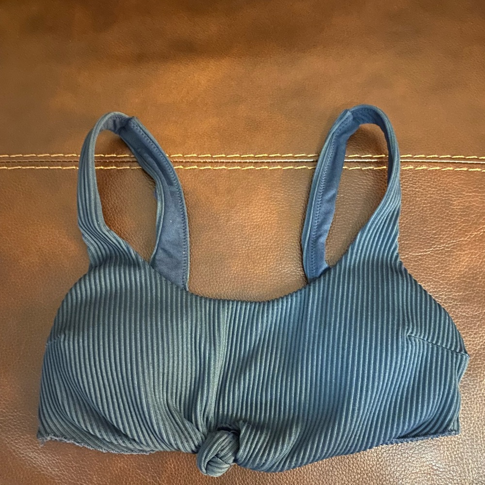 Hollister Front Tie Ribbed Navy Top